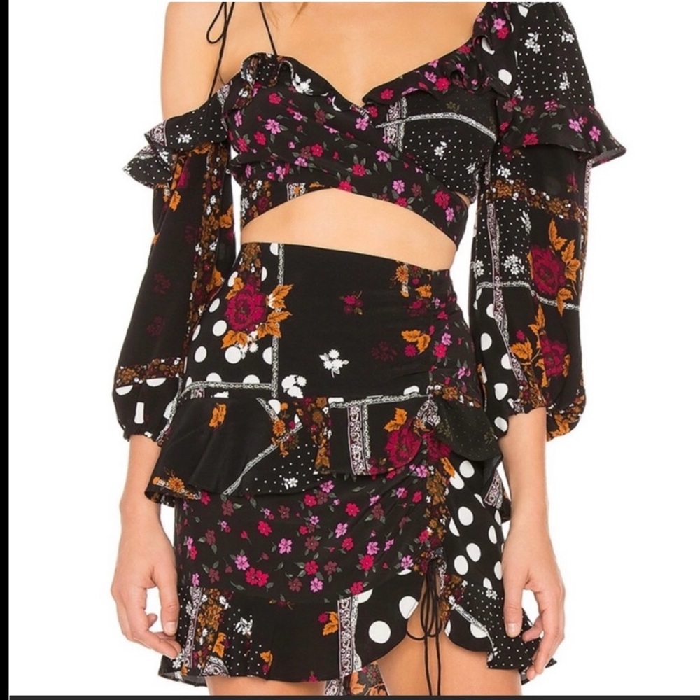 For Love And Lemons Black and Pink Floral Crop Top